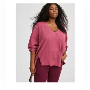 Oversized Waffle Top Long Sleeve V-Neck Size 3X NWT!